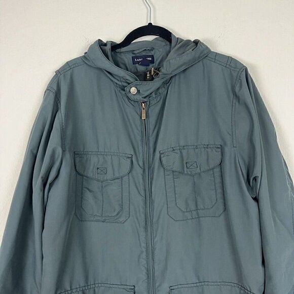 Lands' End Jacket Men's Blue Lightweight Windbreaker Full Zip Hooded Utility Lrg - Picture 3 of 12